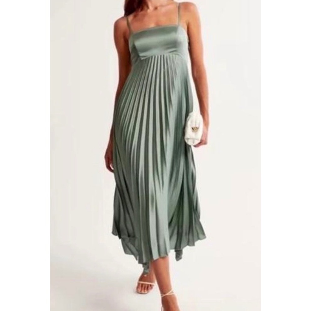 NWT Abercrombie & Fitch Giselle Green Satin Pleated Open Back Midi Dress XL